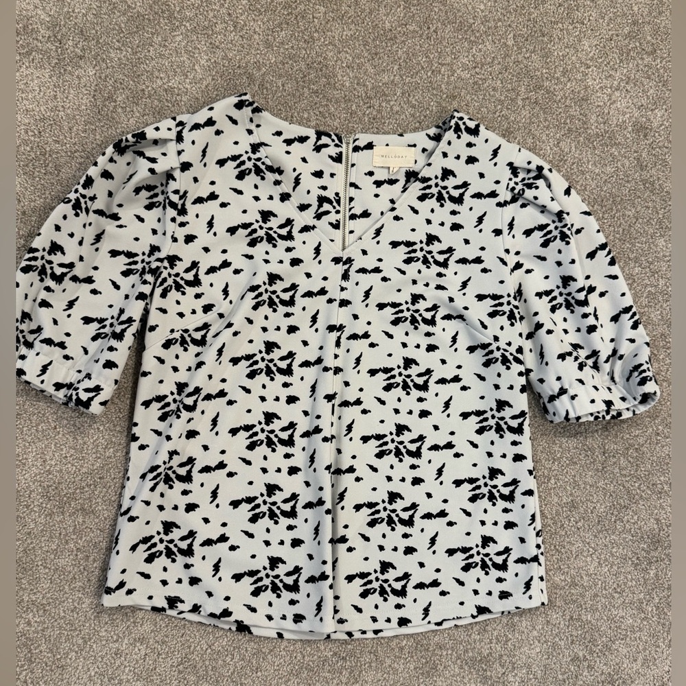 Melloday Black and White Spotted Blouse Medium